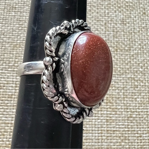 New Sandstone Goldstone Silver Overlay Ring Size 7.5 - 7.75 - Picture 7 of 7